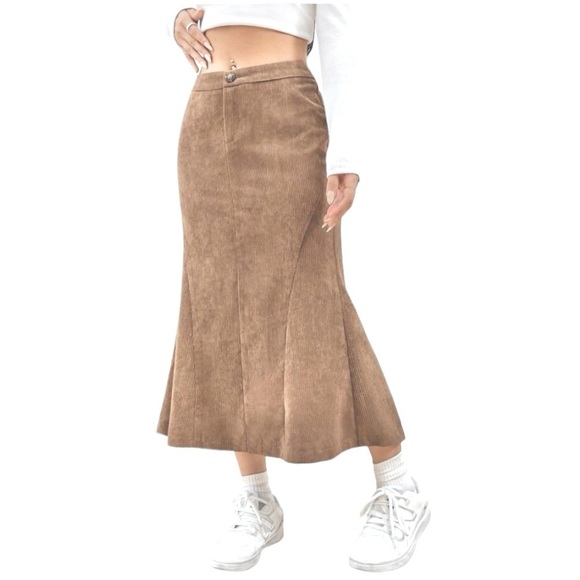 Renuar Collection Montreal 🇨🇦 Sz 12 Tan Mermaid Corduroy Maxi Skirt - Picture 1 of 11